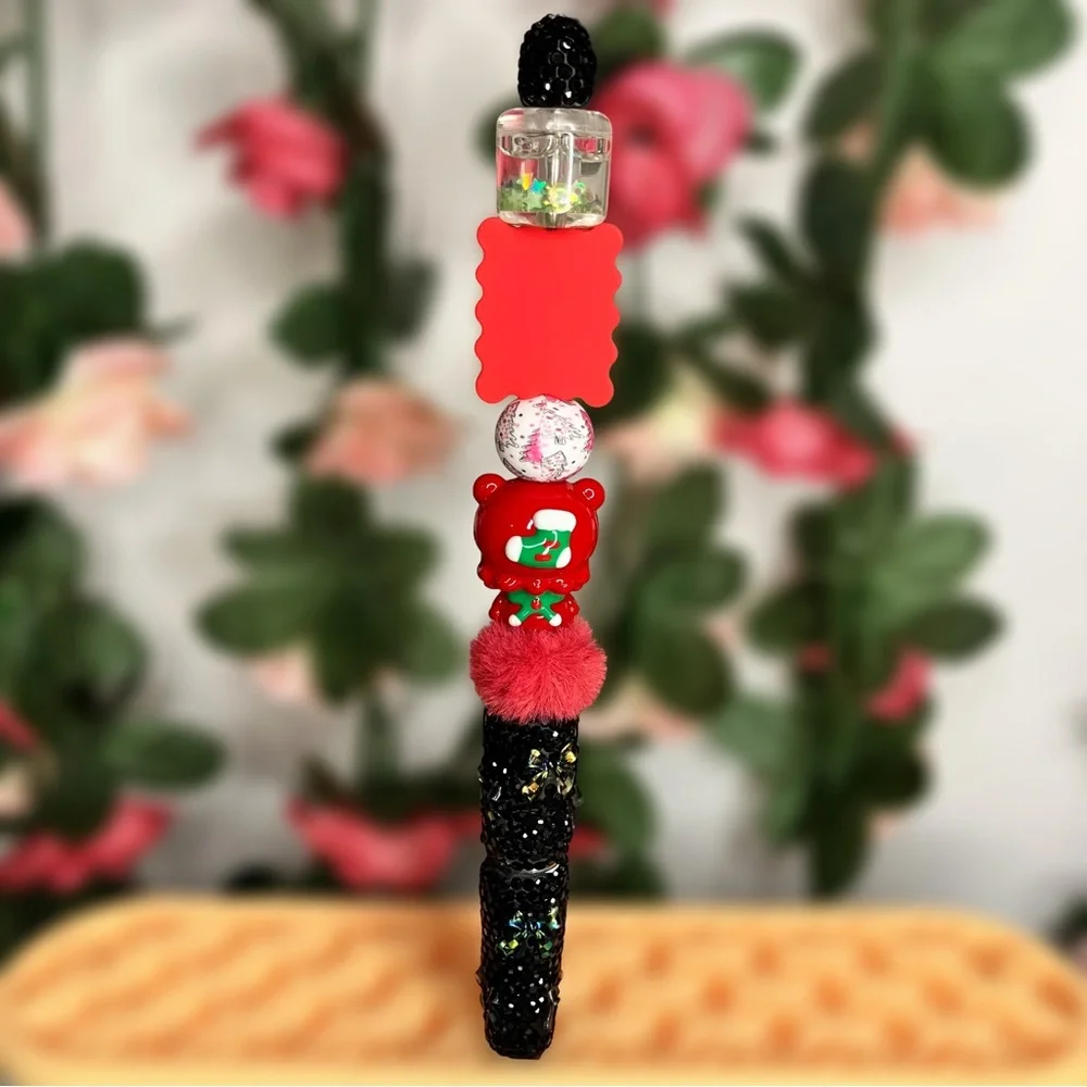Holiday Handmade Beaded Pen with Handpainted Christmas Boy & DIY Picture Bead - Picture 2 of 7